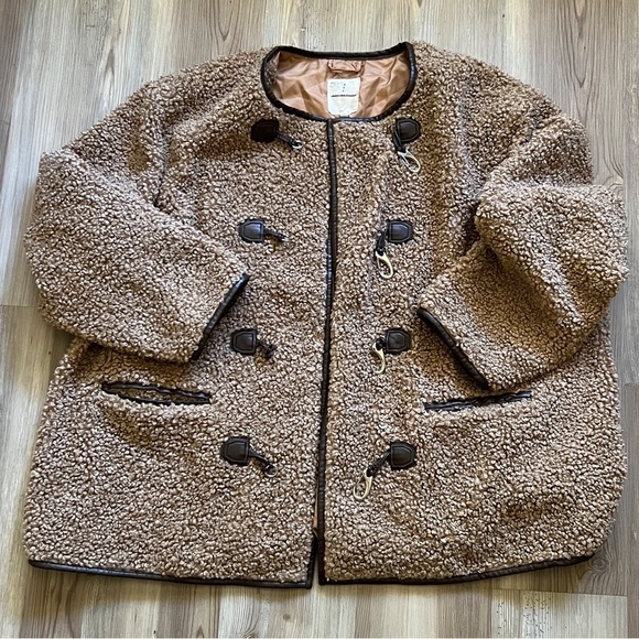 Avec Les Filles Faux Fur Toggle Coat Sherpa Shearling Brown - Picture 8 of 16